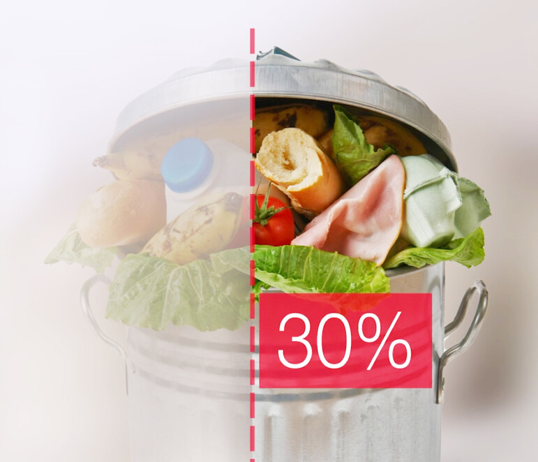 Overfilled garbage can with 30% marking